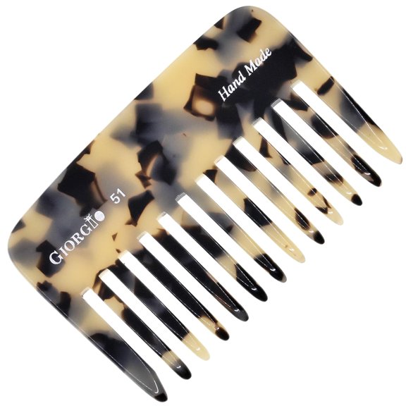 Giorgio G51 Small Travel Purse Hair Detangling Comb, Wide Teeth Pocket Comb for Thick Curly Wavy Hair. Hair Detangler Comb For Wet and Dry Everyday Care. Handmade of Cellulose, Saw-Cut Hand Polished