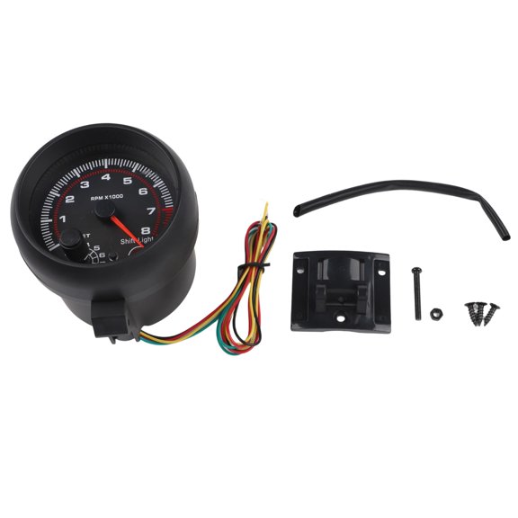 3.75 Inch Car Tachouseter 0-8000 RPM for 4/6/8 Cylinder, White LED Shift Light Engine Speed Gauge with Bracket, Auto Meter for Racing Performance Parts(Is black)