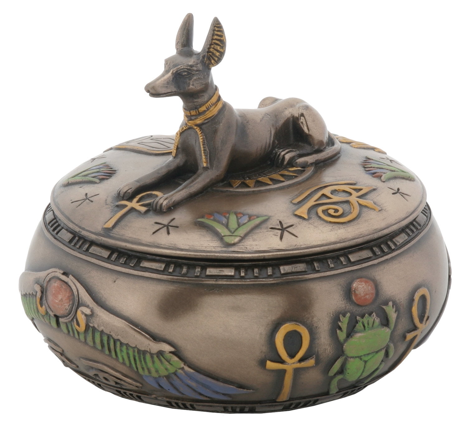3.75 Inch Round Canine Anubis Box with Ankh and Scarab Symbols ...