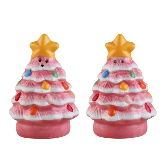 Mr. Christmas Nostalgic Ceramic Tree Salt & Pepper Shakers - Pink