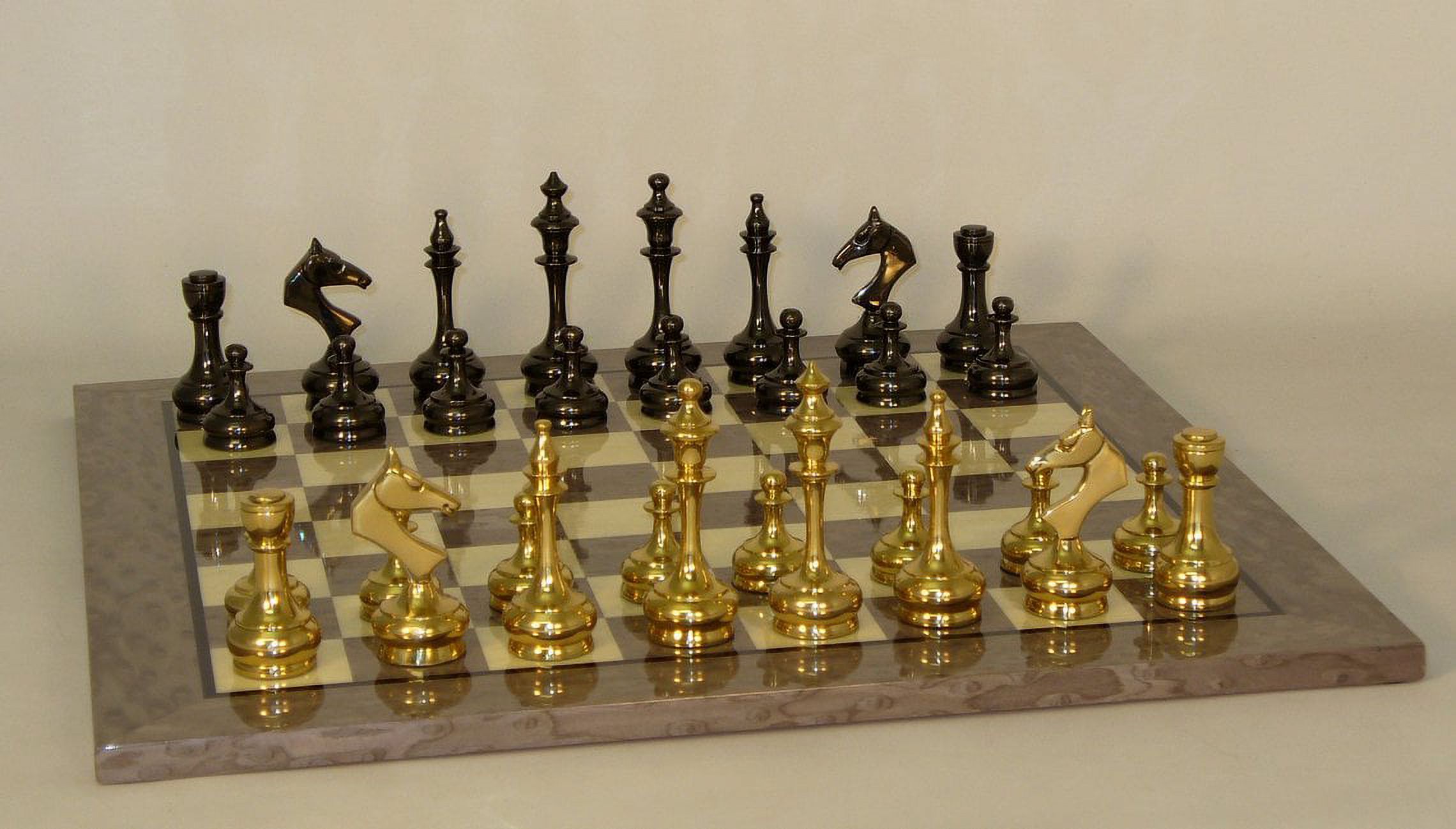 3.75" Slim Solid Brass on Grey Briarwood Chess Board - image 1 of 2