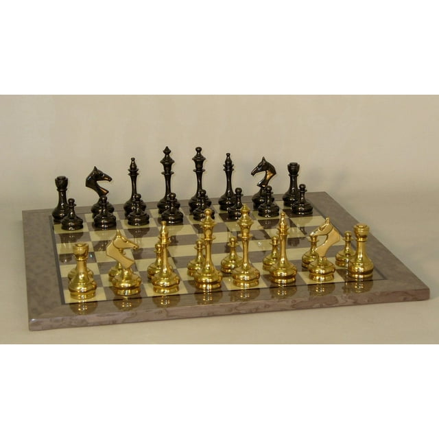 3.75" Slim Solid Brass on Grey Briarwood Chess Board