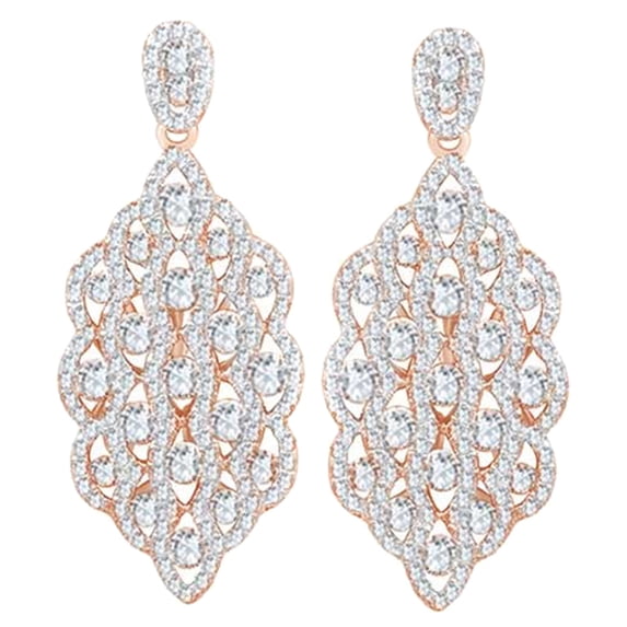 AFFY (3.75 cttw) Round Cut White Natural Diamond Dangle Earrings In 14k Rose Gold