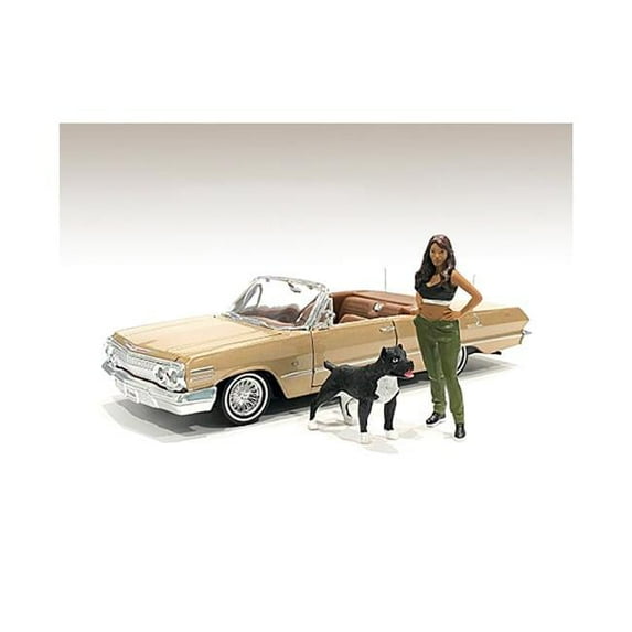 3.75 in. Lowriderz Figurine IV & A Dog for 1 by 18 Scale Models, Black & Green