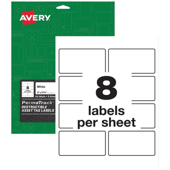 3.75 x 2 in. PermaTrack Destructible Asset Tag Labels - Pack of 64