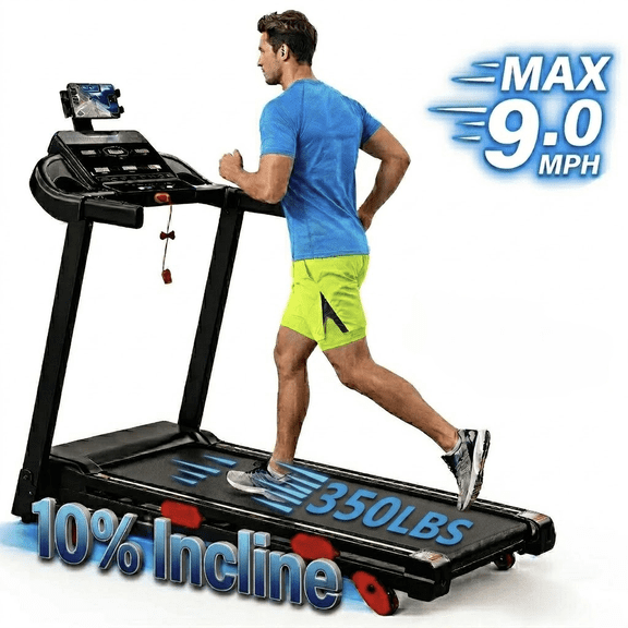 3.75HP Folding Treadmill for Home with 3-Level Manual Incline, 9 MPH Speed, 350LBS Capacity, 105 Programs & FitShow App, Bluetooth Speakers, LED Display