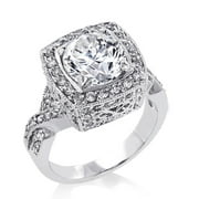 3.75ctw CZ Filigreed Halo Set Solitaire Edwardian Anniversary Wedding Engagement Ring, Size 5-10