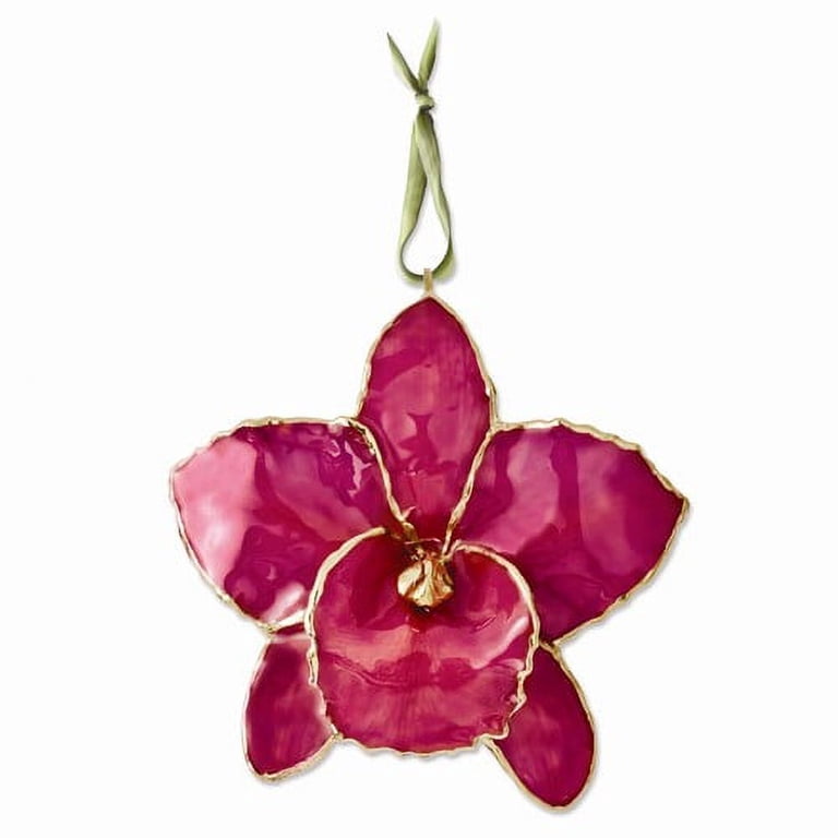 Lacquer Dipped Fuchsia Real Cattleya Orchid Ornament QGM8311
