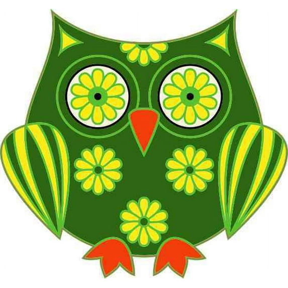 3.75in x 3.5in Yellow and Green Flower Owl Sticker Car Decal Cup Stickers