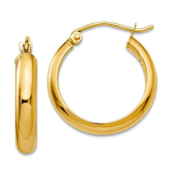 10k Solid Yellow Gold Round Tube Hoop Earrings 16x3.75mm Wide Hoop Earring for Women - 1.1 Grams
