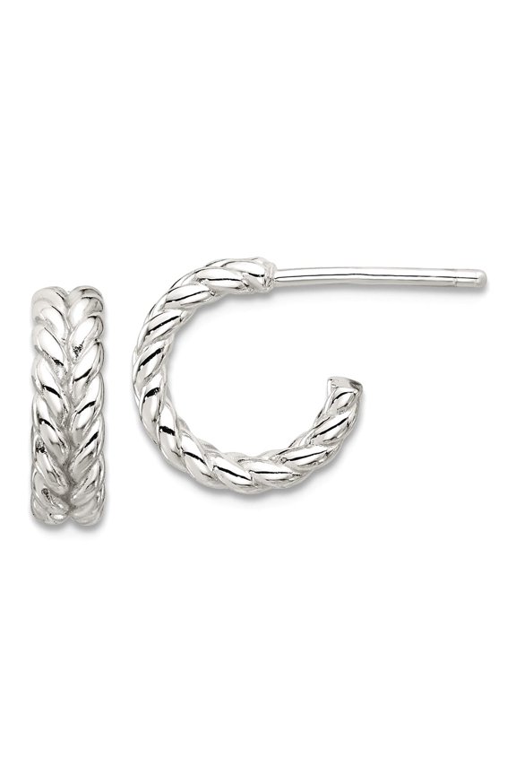 925 Sterling Silver E-coated Braided Post Hoop Earrings 12x11.75mm Wide 3.75mm Thick Hoop Earring for Women