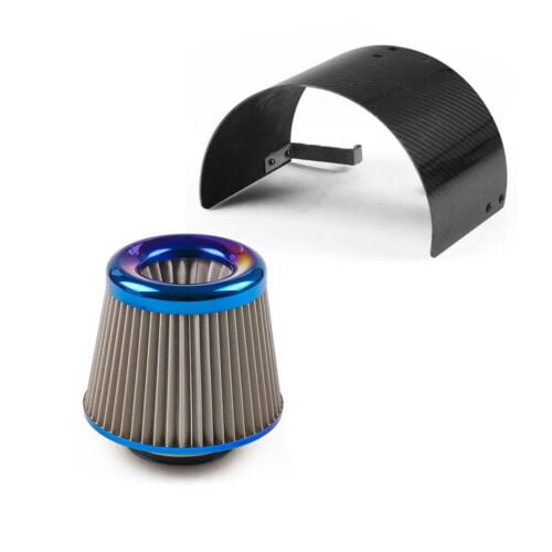 3'' 76mm Air Filter + Carbon Fiber Air Intake Filter Heat Shield Cover 2.5"-3.5"