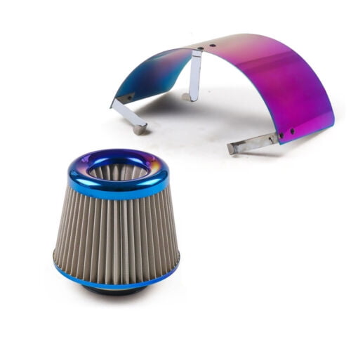 3'' 76mm Air Filter + Neo Chrome Air Intake Filter Heat Shield Cover 2.5"-3.5"