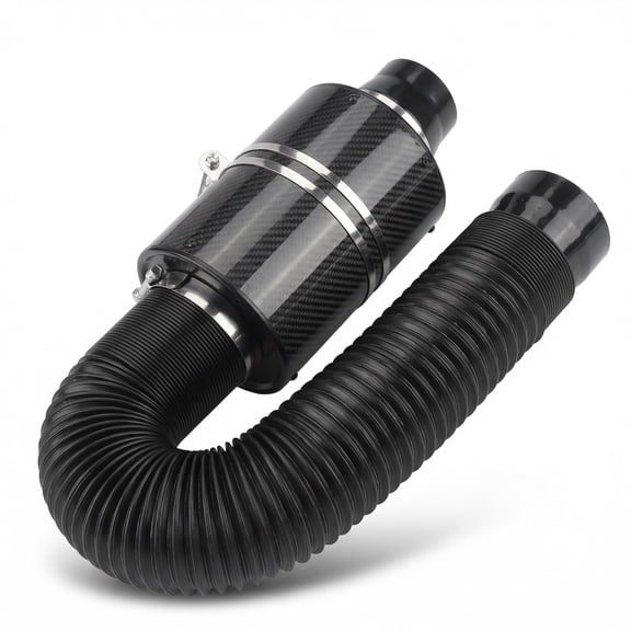 3" (76mm) Universal Cold Air Intake Kit Carbon Fiber Style Air Filter Box with Flexible Hose & Mounting Brackets for Performance Cars