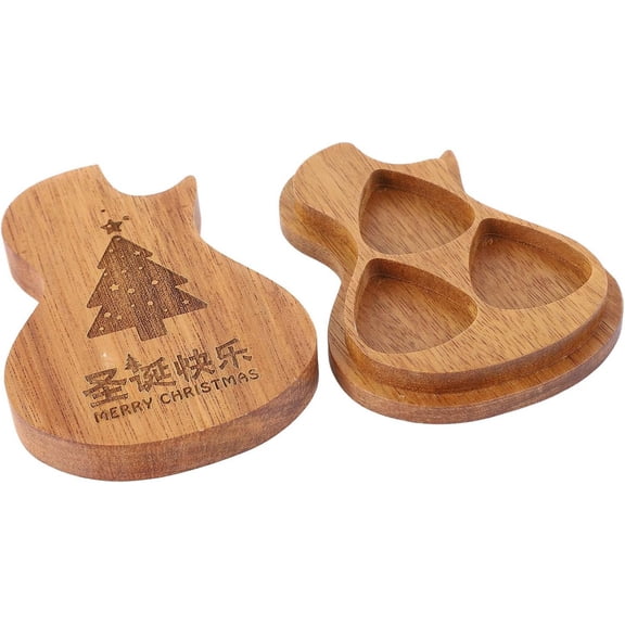 3.78in Wooden Guitar Pick Holder, Guitar Shaped Pick Case with a Christmas Theme, Solid Wood Guitar Pick Box Storage Box for Guitar Picks, Rings, and Jewelry, Planet Christmas Tree