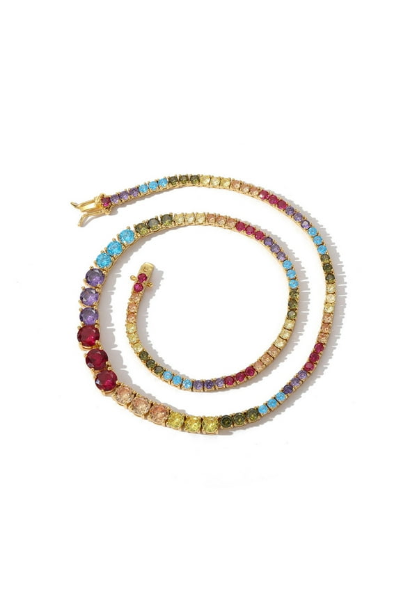 3-7MM Graduated Colorful Necklace for Women 18K Gold Plated Round Cut Lab Diamond Tennis Necklace Chain CZ Necklaces for Women