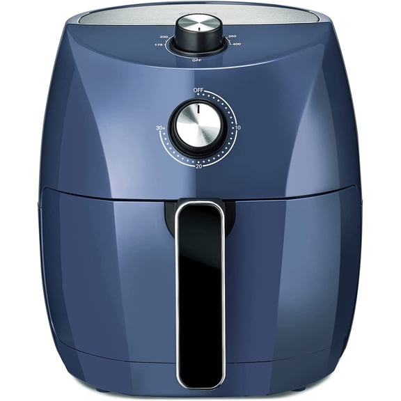 3.7QT Manual Air Fryer, Faster Pre-Heat, No-Oil Frying, Fast Healthy Evenly Cooked Meal Every Time, Dishwasher Safe Non Stick Pan and Crisping Tray for Easy Clean Up, Stainless Steel/Blue