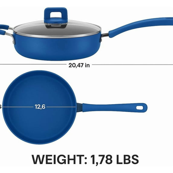 3.7Qt Non-Stick Saute Pan with Lid - Stylish Kitchen Cookware, Works with NCCWSTKBUL (Blue)