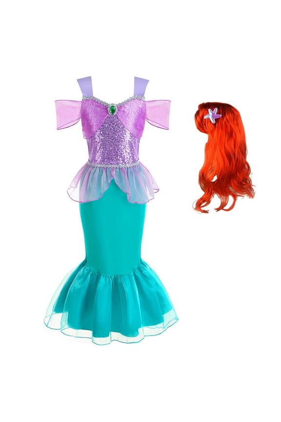 3-7T Girls Ariel Mermaid Dress Princess Dress Party Halloween Costume