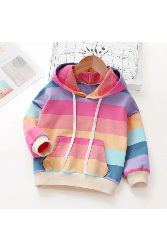 3-7T Girls and Toddlers' Rainbow Pullover Hoodie Sweatshirt Jacket Top