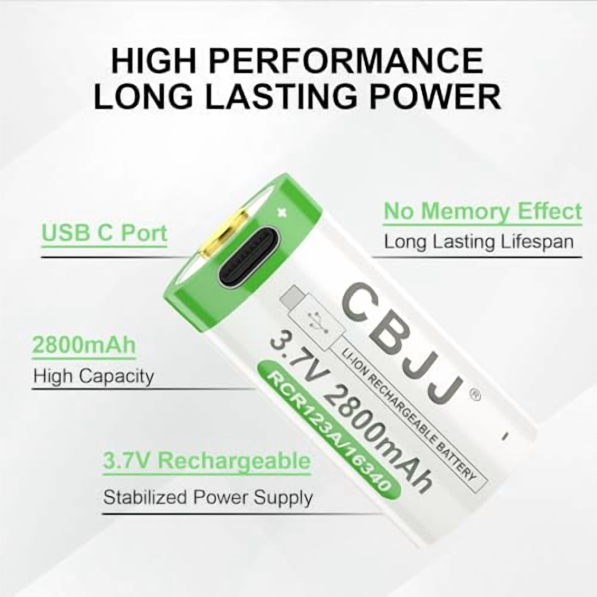 3.7V 16340 Battery 16340 USB C Rechargeable Battery 2800mAh Lithium ...
