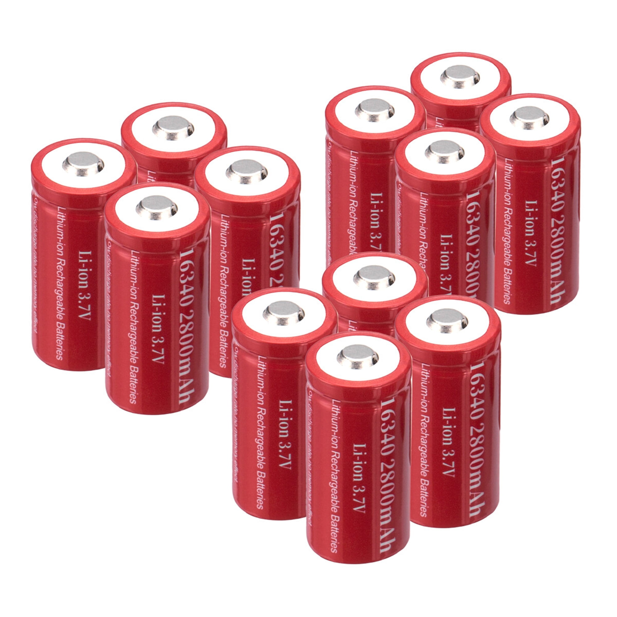 3.7V 2800mAh 16340 CR123A Rechargeable Batteries, 12-Pack