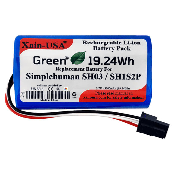 High-Capacity Replacement Battery for Simplehuman SH03, SH1S2P 3.7V 5200mAh (19.24Wh) with Built-in BMS Lasts 2X Longer Than Standard Packs