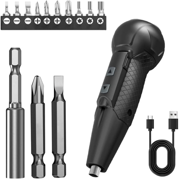 3.7V Cordless Electric Rechargeable portable Mini Rotary Gadget,Automatic Manual in one with LED Light and USB- Type C Black