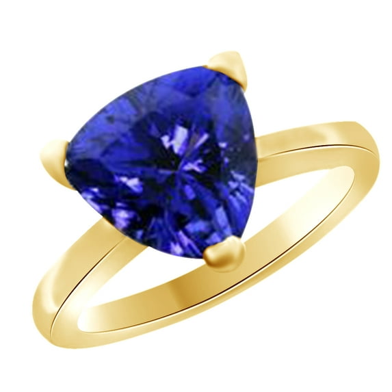 AFFY (3.7ct) Trillion Cut Simulated Tanzanite Solitaire Engagement Ring In 14k Solid Gold With Ring Size 4.5