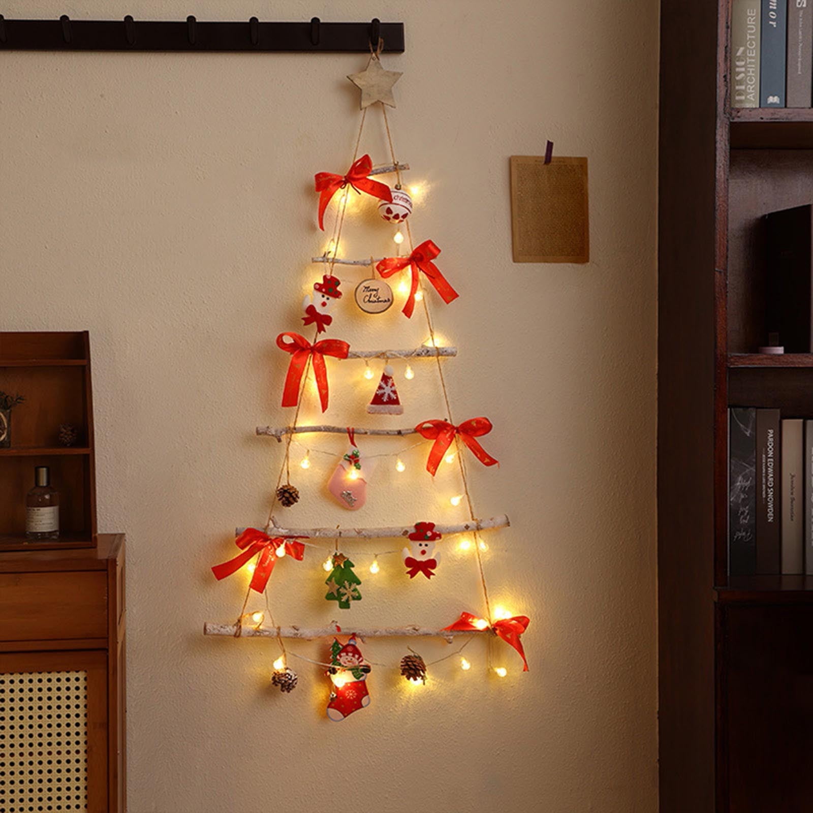 3.7ft wall christmas tree with lights, Wall Hanging Mounted Christmas Trees Decoration Ladder