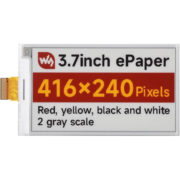 3.7inch E-Paper Display, E-Ink Display, 416  240 Pixels, Red/Yellow/Black/White, SPI Interface, Standard 40PIN GPIO Header, Without Driver