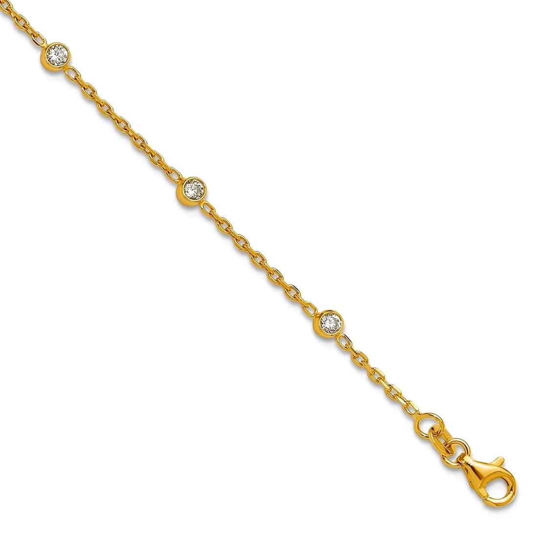 3.7mm 925 Sterling Silver Gold-tone Polished With Cubic Zirconia Plus 1in Extension Anklet 10 Inch Anklet for Women