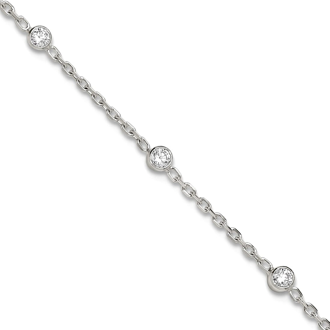 3.7mm 925 Sterling Silver Rhodium Plated Polished With CZ Plus 1in Extension Anklet 10 Inch Anklet for Women