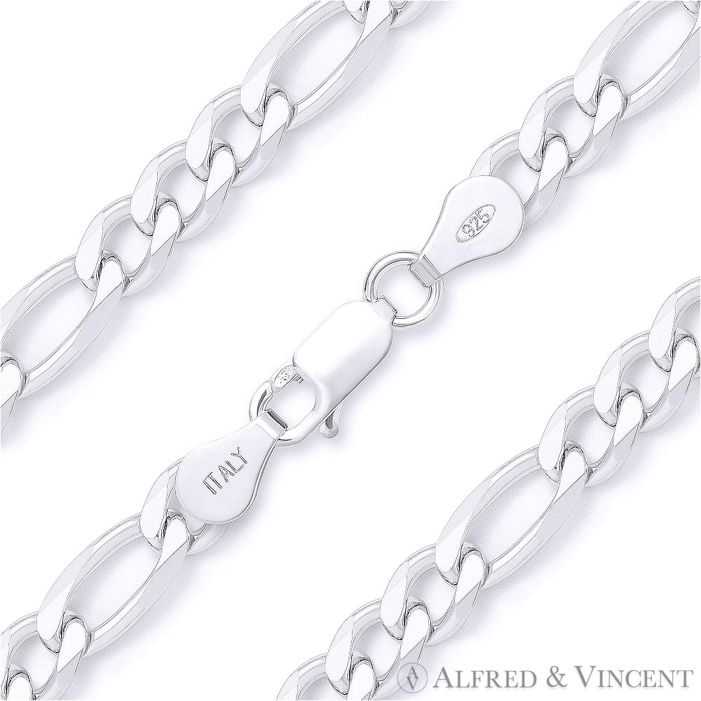 3.7mm Figaro / Figaroa Link Italian Chain Anklet in Solid .925 Sterling Silver