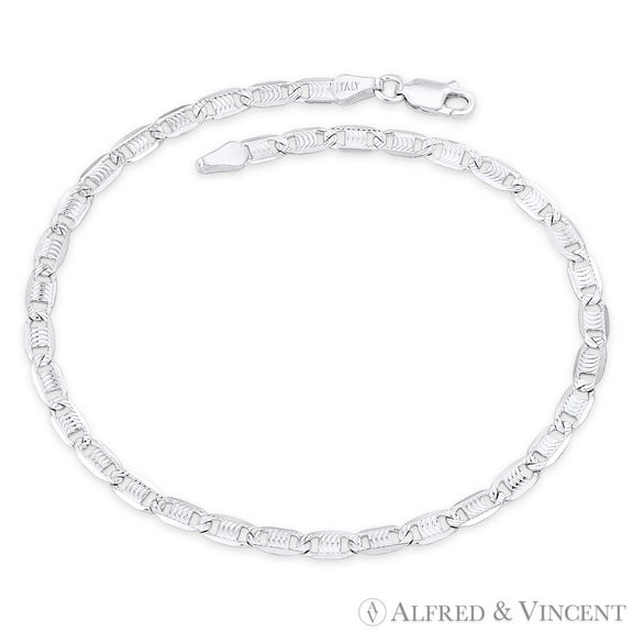 3.7mm (G080) Valentino Link Italian Chain Anklet in Solid .925 Sterling Silver