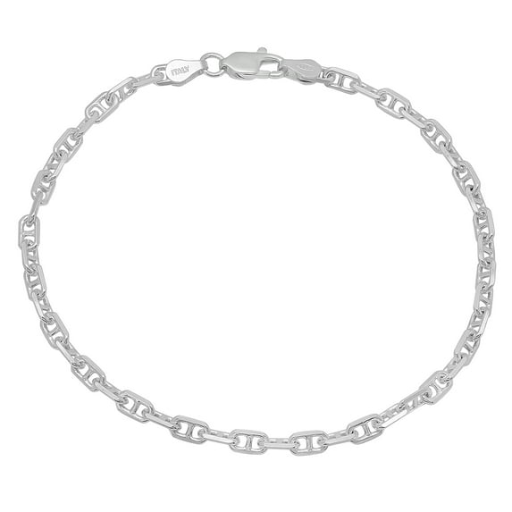 3.7mm Solid .925 Sterling Silver Flat Mariner Chain Bracelet, 9 inches