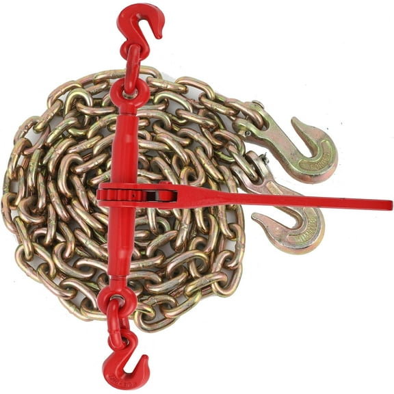 3/8" -1/2" Chain Binder, 3/8"10ft Chains with 1 Binder and 1 Chain, Grade 70, Load Binder for Binder Chain with Grappling Hook, for Industrial, Agricultural, Logging, Towing Applications