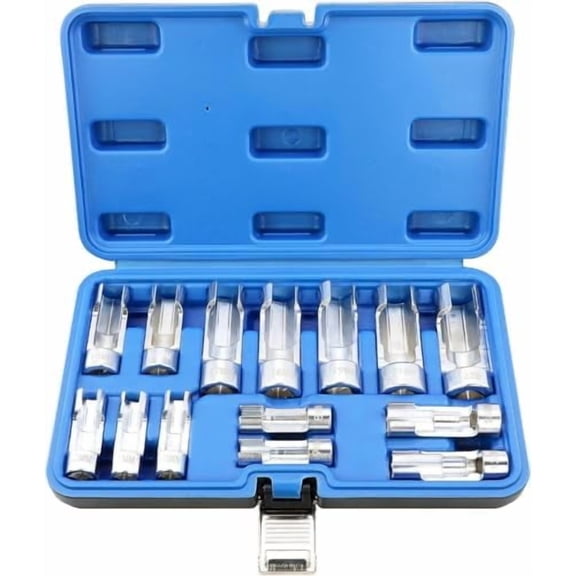 3/8" 1/2" Drive Diesel Injector Fuel Line Socket Wrench Set, Metric 8-22mm Flare Nut Socket Set, 14 piece 5-Point Avoid Wire Nut Socket for Wired Temperature Sensor, Thermo Switch, etc