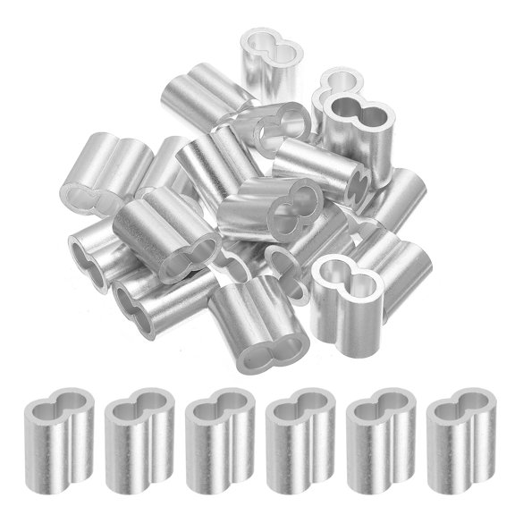 3/8" 10mm Aluminum Crimping Loop Sleeve Double Ferrule, Silver 20pcs