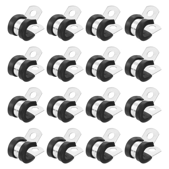 3/8"(10mm) Cable Clamp, 304 Stainless Steel Rubber Cushioned Insulated Clamp R Shape Metal Clamp Tube Holder for Pipe Hose Wire Cord Installation 16Pcs