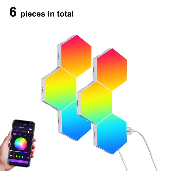 3/8/12/20/24 Pack RGB Quantum Hexagonal Wall Lights, DIY LED Mood Panels with APP Control Music Sync, 16 Million Colors & 210+ Scene Modes, Gaming Room Smart Decor Lights
