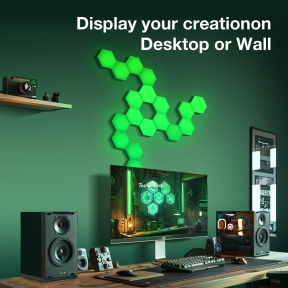 3/8/12/20/24 Pack RGB Smart Hexagonal Quantum Wall Lights, DIY Modular LED Panels with App Control, Music Sync 16M Colors 210+ Scenes, Gaming Room Home Decor Mood Lamp