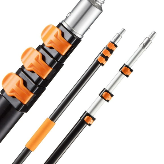 3.8-12 FT Telescopic Extension Pole - Adjustable Aluminum Cleaning Pole for Painting, Windows & Ceilings - Fits Mops, Rollers & Brushes - Locking Collar - Indoor/Outdoor Use (1-Pack)