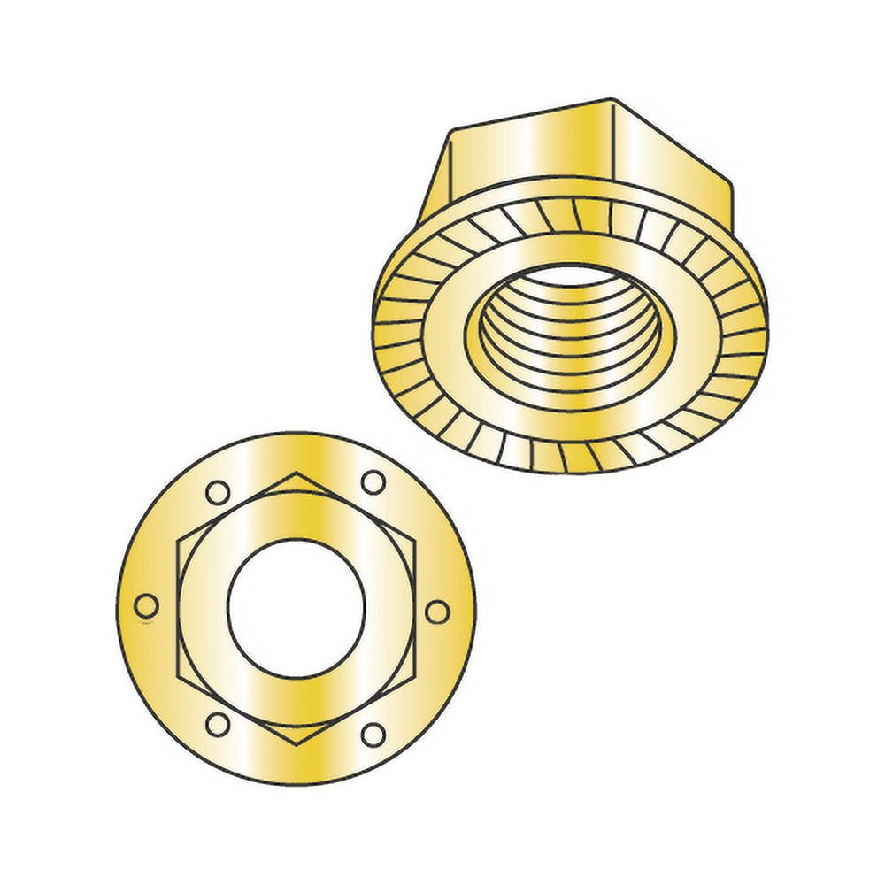 3/8-16 Serrated Hex Flange Locknuts / Grade 8 / Zinc Yellow
