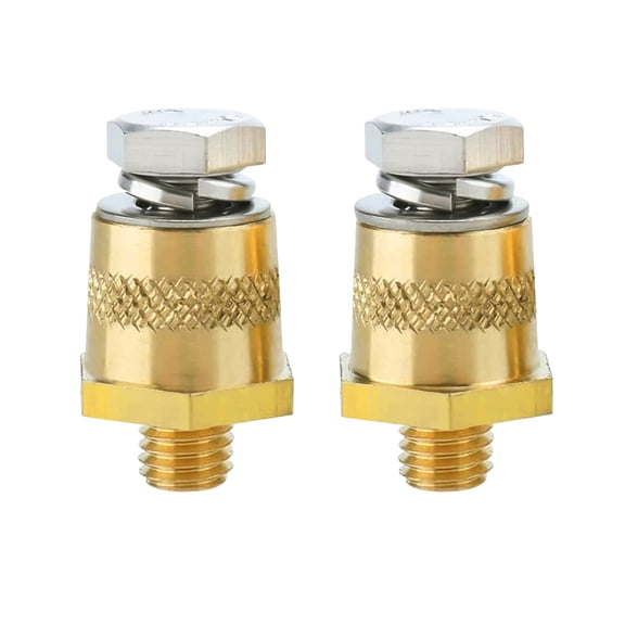 3/8"-16 Thread Male Brass Side Post Battery Terminal Charging Posts, Ampper Standard Side Post 3/8" Battery Post Adapter (+/-) with Top Bolts Compatible with GM Post, Pack of 2