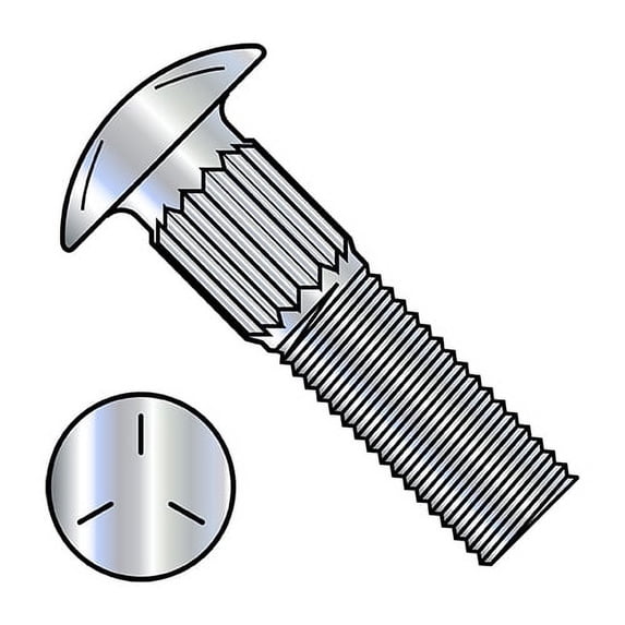 3/8-16X1 1/2 Ribbed Neck Carriage Bolt Grade 5 Fully Threaded Zinc (Pack Qty 650) BC-3724CR5
