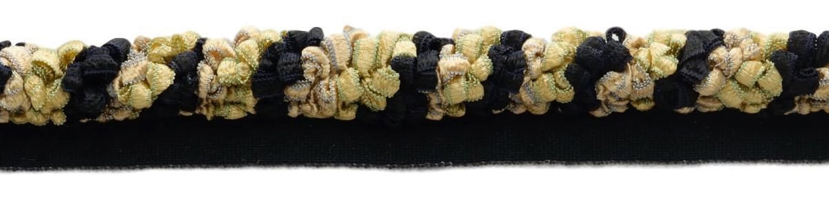 3/8" (1cm) Decorative Looped Ribbon Rope Cord Trim with Lip # 0038RC,, Beige Gold Black #4752 (Pure Black, Yellow Gold, Golden Beige) 27 Yards (82 ft/25m)