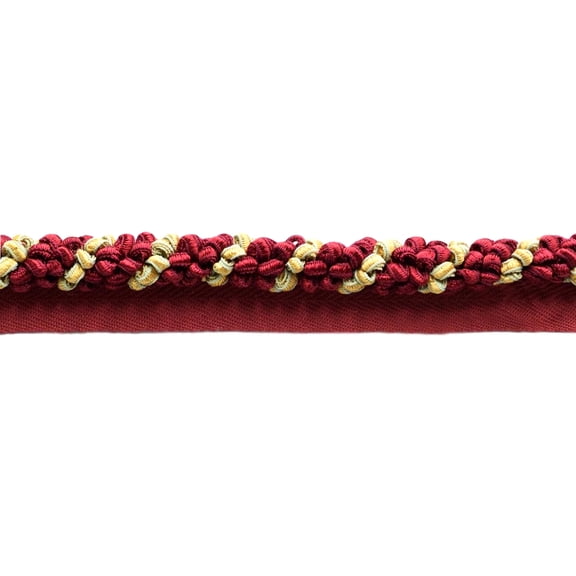3/8" (1cm) Decorative Looped Ribbon Rope Cord Trim with Lip # 0038RC,, Burgundy Gold Red #81355 (Wine Red, Yellow Gold, Dark Red) Sold By The Yard (36"/3 ft/0.9m)