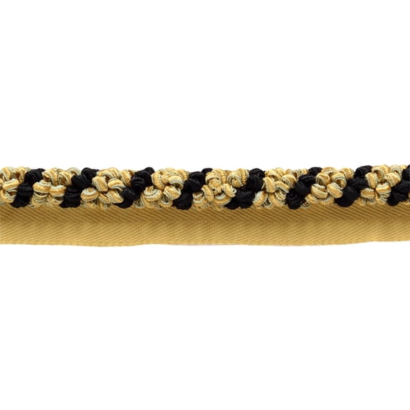 3/8" (1cm) Decorative Looped Ribbon Rope Cord Trim with Lip # 0038RC,, Empress Gold #21798 (Yellow Gold, Light Beige, Pure Black) Sold By The Yard (36"/3 ft/0.9m)