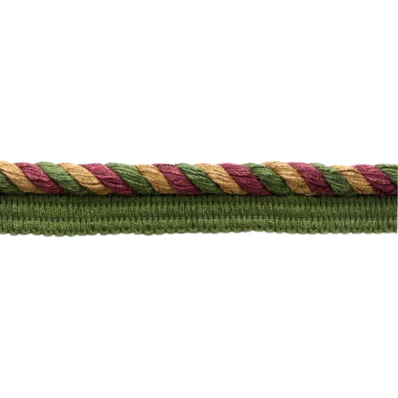 3/8" (1cm) Duke Collection Twisted Rope Cord Trim with Lip # 0038DKL,, Fall Forest Green #F14 (Forest Green, Brick Red, Golden Beige) 8 Yards (24 ft/7m)